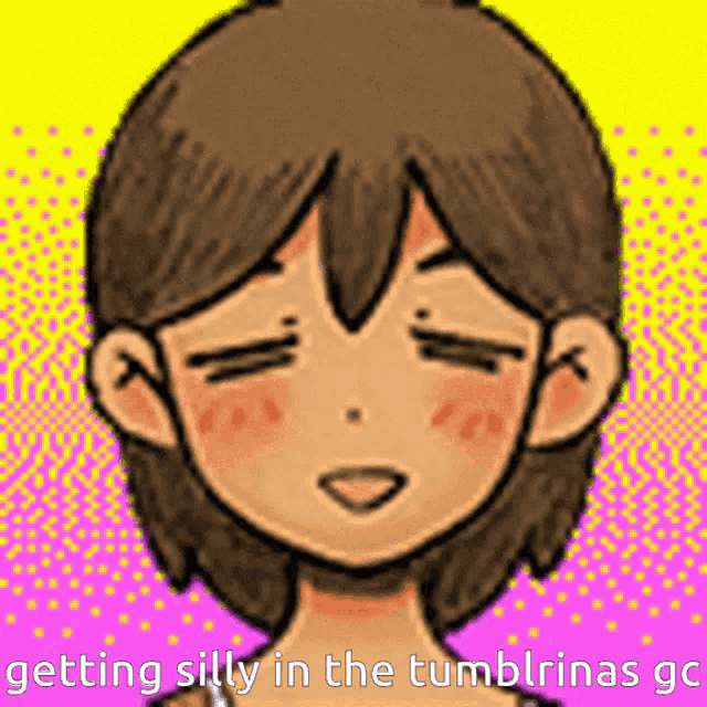 a cartoon of a girl with her eyes closed and the words getting silly in the tumblrinas gc on the bottom