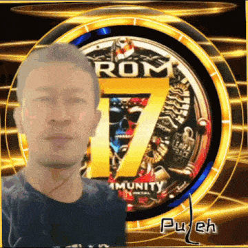 a man is standing in front of a circle that says rom 7 immunity
