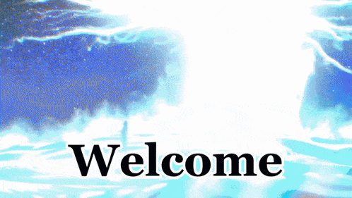 a welcome sign with a blue background