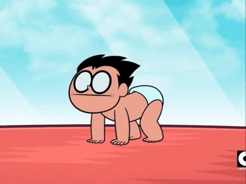 a baby robin from teen titans go is crawling