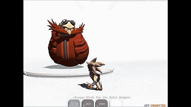 a computer screen shows a cartoon character named robot hedgehog standing on a white surface