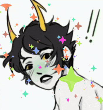 a drawing of a monster with horns and stars around it