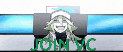 a cartoon character is smiling in front of a sign that says ' join vc '