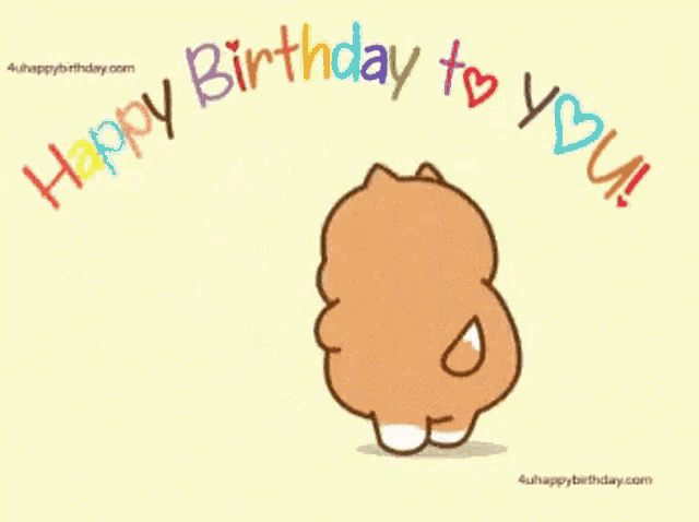 a happy birthday card with a shiba inu holding a basket