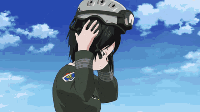 a cartoon character wearing a helmet with the letter o on the front