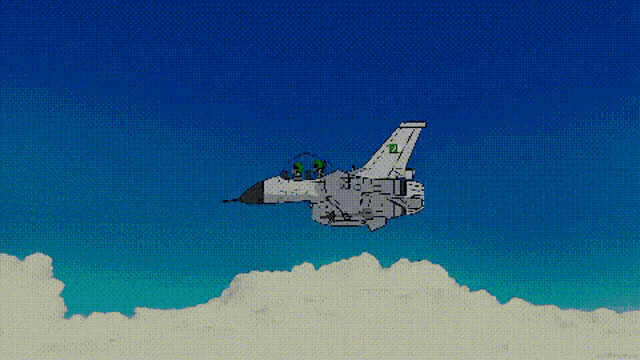 a pixel art of a fighter jet with the number 21 on its tail