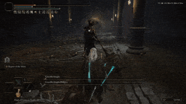 a screenshot of a video game shows the crucible knight and crucible knight osborne