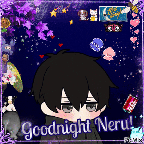 a picture of a boy with the words goodnight neru
