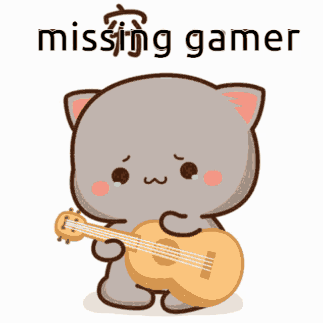 a cartoon cat is holding a guitar with the words missing gamer behind it