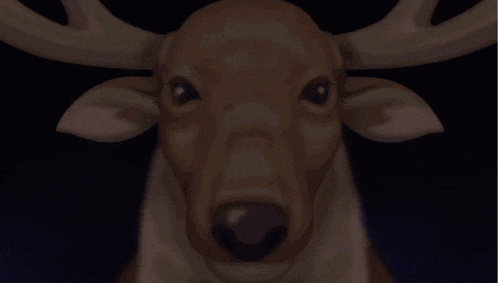 a close up of a deer 's face against a dark blue background