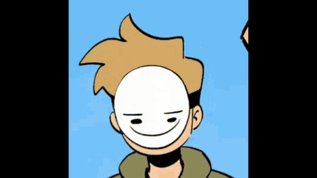 a cartoon of a man wearing a mask with a smile on his face .
