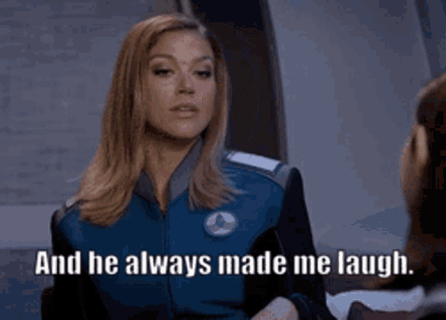 a woman in a blue jacket says and he always made me laugh .