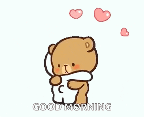 a cartoon of two teddy bears hugging each other with the words good morning above them