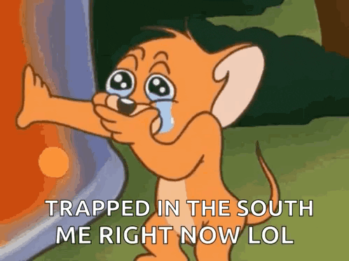 jerry from tom and jerry is crying and holding a stick in his mouth .