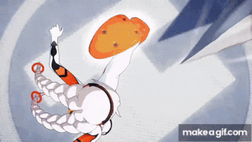 a cartoon character is flying through the air with a frisbee in her hand
