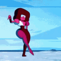 garnet from steven universe is dancing on the beach .