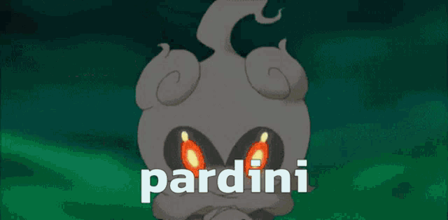 a cartoon character with red eyes and the word pardini on the bottom