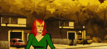 a cartoon drawing of a woman in a green shirt