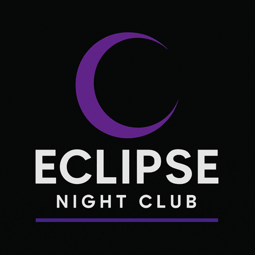 a logo for eclipse night club with a purple moon