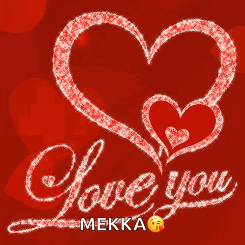 a red background with two hearts and the words " love you "