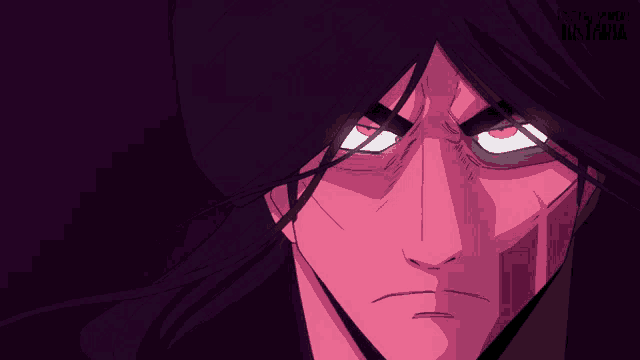 a close up of a person 's face with a purple background that says ' akira ' on it