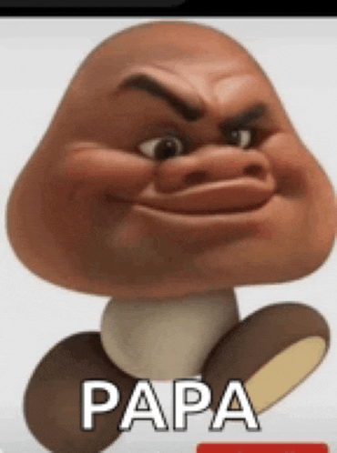 a picture of a mushroom with a cartoon face and the word papa written on it .