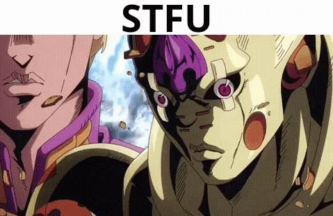 a cartoon character with a bandage on his face is standing next to another character with the words stfu on the bottom .