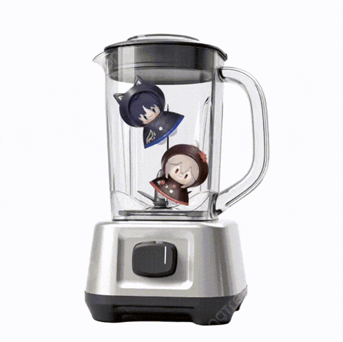 a blender with a sticker of a cat and a girl