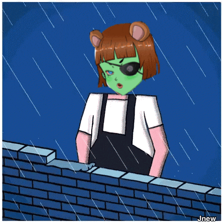 a pixel art drawing of a girl with a green face
