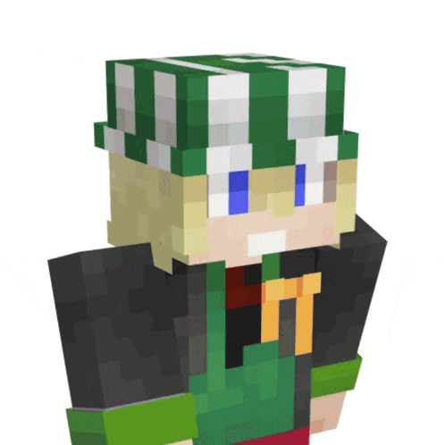 a minecraft character with a green and white hat