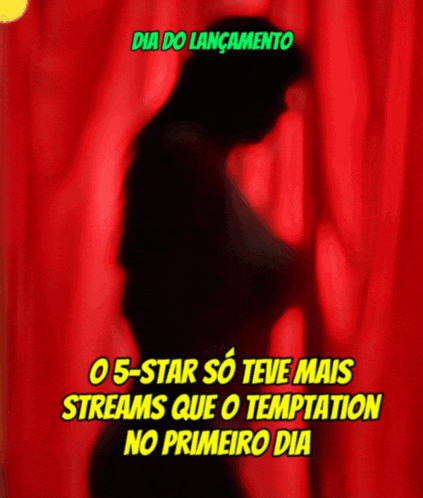 a silhouette of a person behind a red curtain with the words dia do lançamento written above it