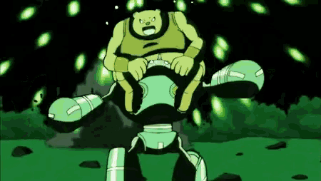 a cartoon of a man sitting on top of a robot .