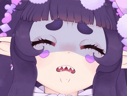 a drawing of a girl with purple hair and horns