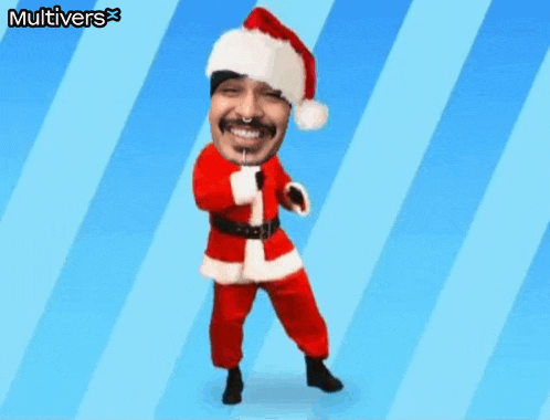 a cartoon of a man dressed as santa claus dancing