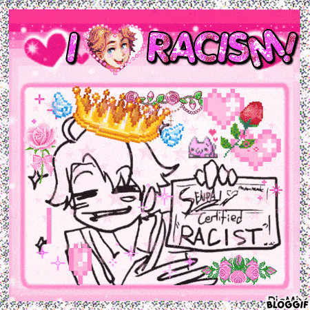 a drawing of a boy with a crown on his head with the words i love racism