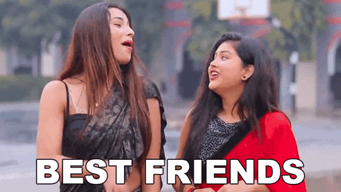 two women are standing next to each other and the words best friends are above them