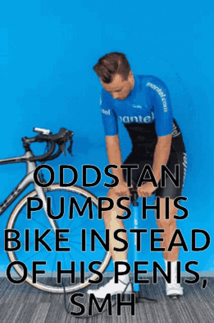 a man pumping his bike instead of his penis