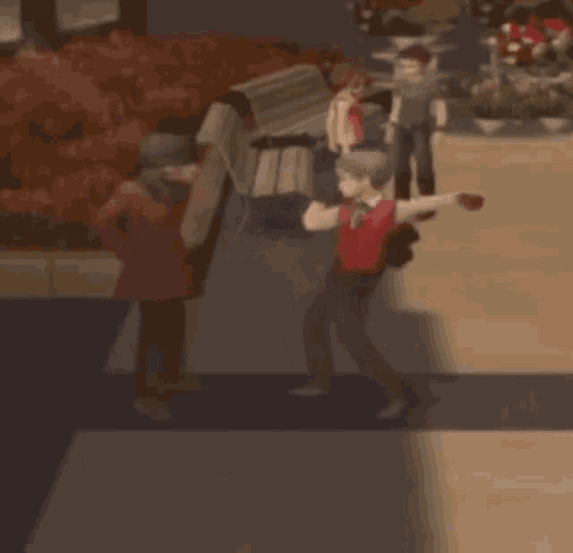 a group of people are standing on a sidewalk with the word thump written on the bottom of the screen .