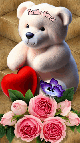 a teddy bear with the name anita cruz written on its head