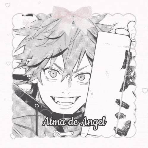 a black and white drawing of a boy with the name alma de angel