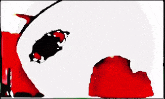 a red and black painting of a person laying on a bed .