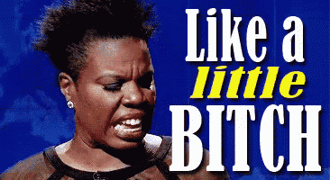 a woman is making a funny face in front of a blue background that says like a little bitch