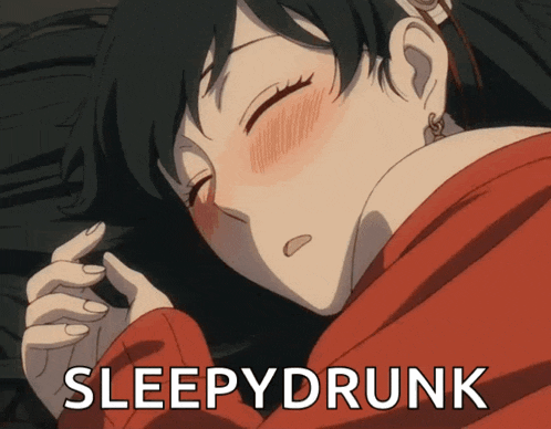 a picture of a girl sleeping with the words sleepydrunk above her