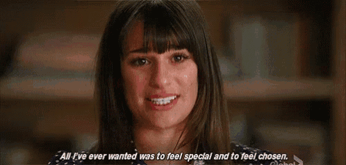 a woman is smiling and saying `` all i 've ever wanted was to feel special and to feel chosen . ``