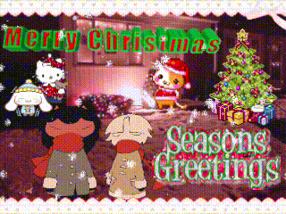a merry christmas seasons greetings greeting card with hello kitty