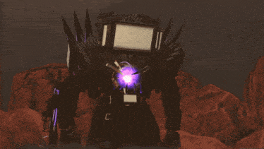 a purple lightning bolt is coming from a purple object