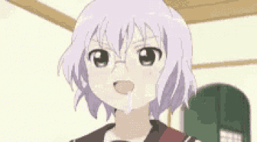 a cartoon girl with glasses is making a funny face with her tongue out .