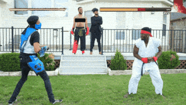 a man in a ryu costume is fighting another man