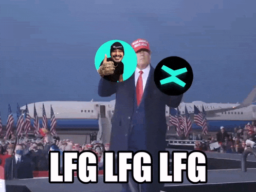a man in a suit and tie is holding a sign that says lfg lfg