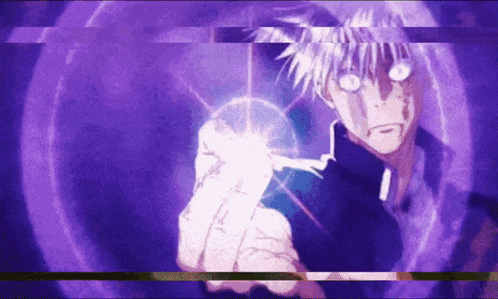 a purple background with a cartoon character holding a purple object in his hand .
